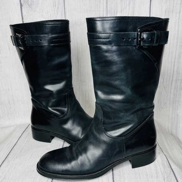 TOD’S Black Leather Moto Buckle‎ Boots Size 37 - Picture 1 of 7